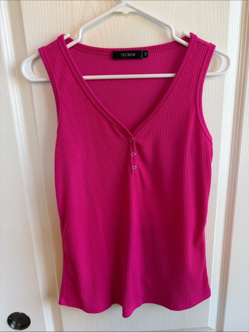 Tecrew Women's Ribbed V-Neck Tank in Fuchsia